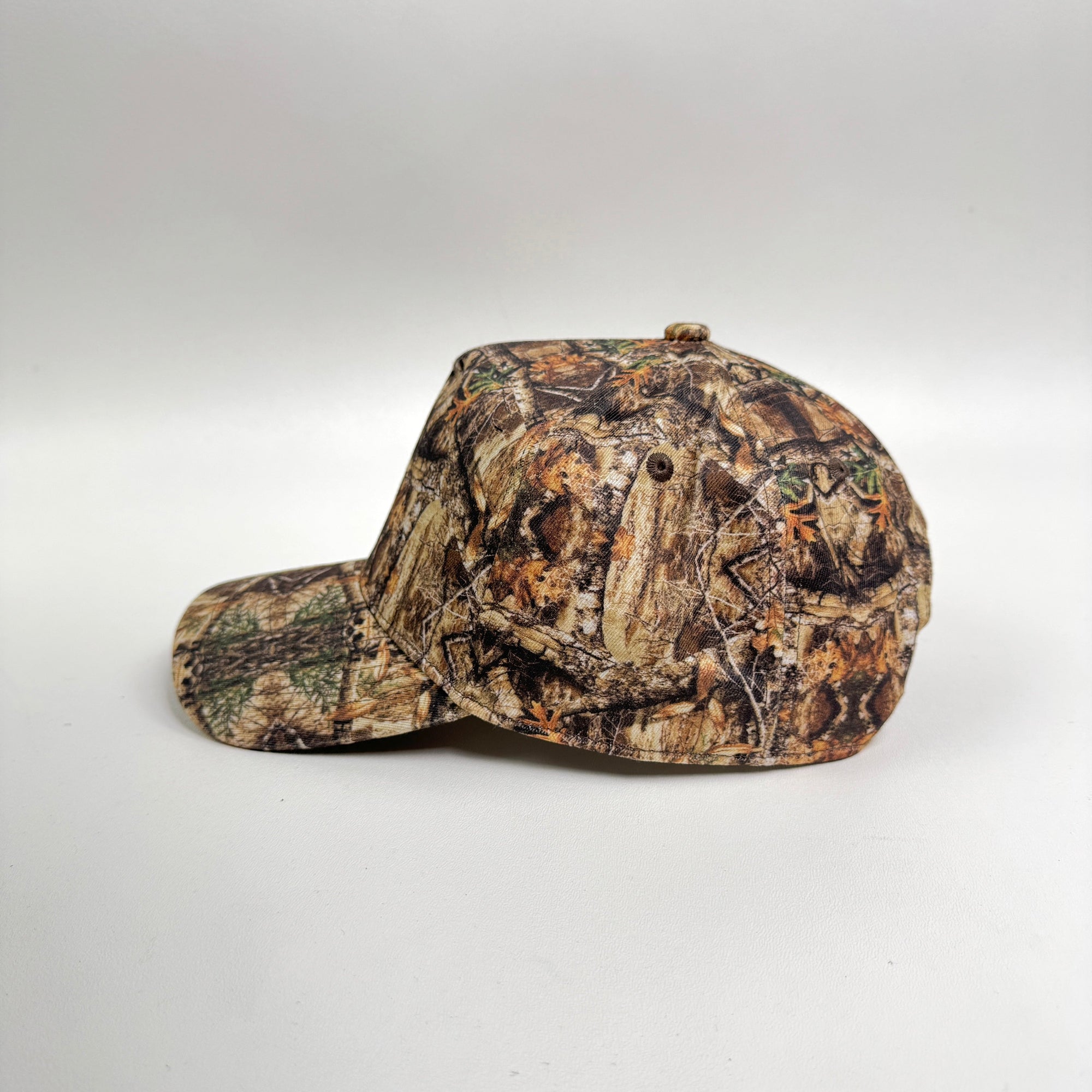 Camouflage-patterned baseball cap on a white background