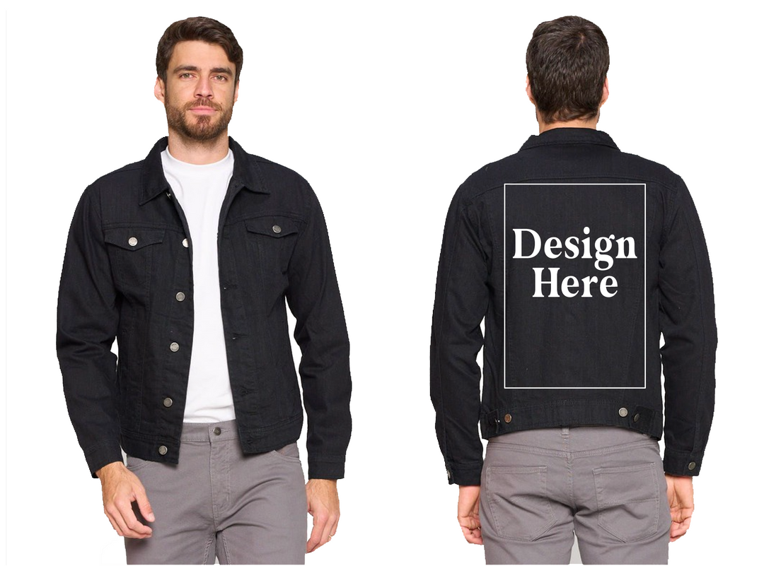 Black denim jacket with writing discount
